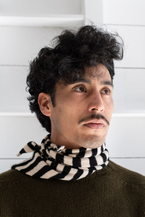 STRIPED TRIANGLE NECKERCHIEF IN BLACK + OATMEAL