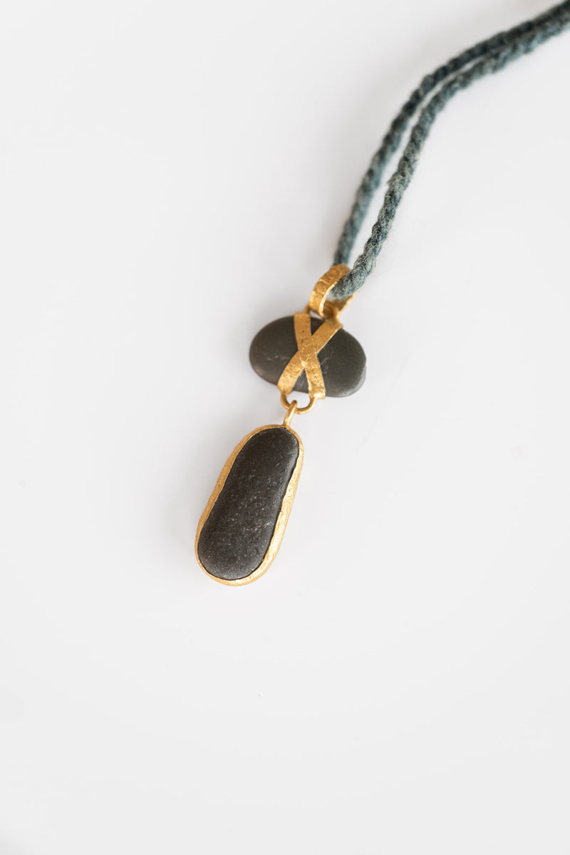 DOUBLE DROP STONE PENDANT IN GOLD
