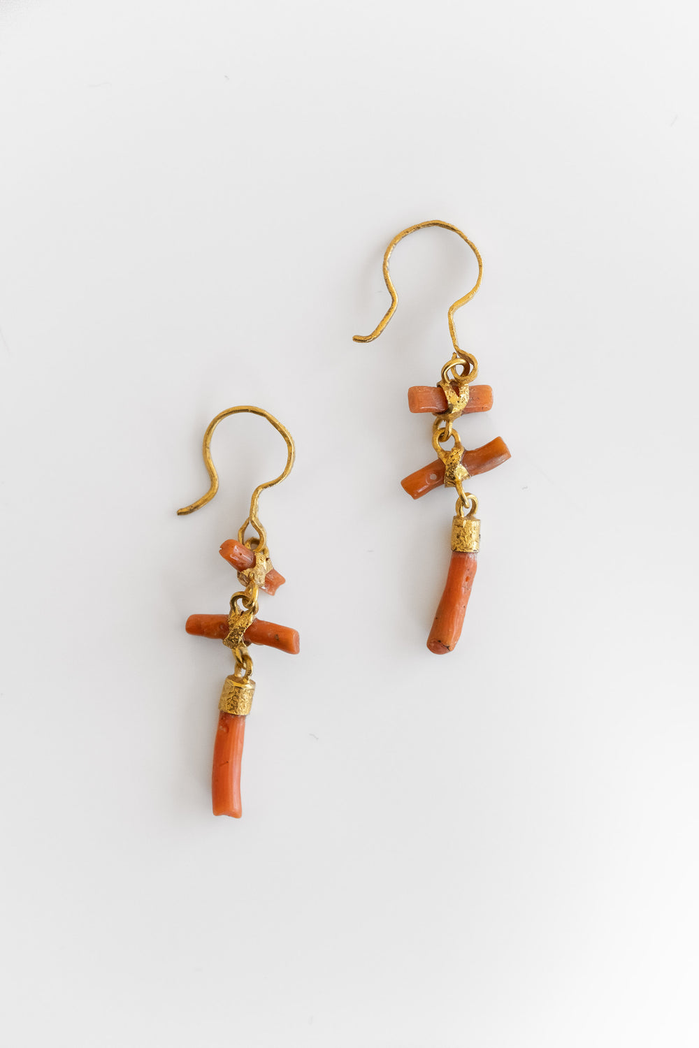 Triple Drop Coral Earrings In Gold