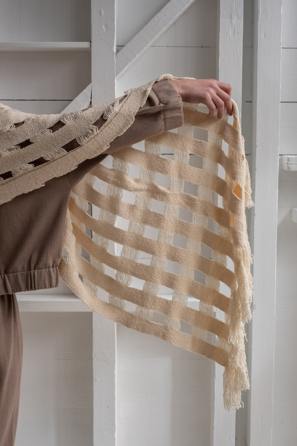 Handwoven Grid Wrap In Natural