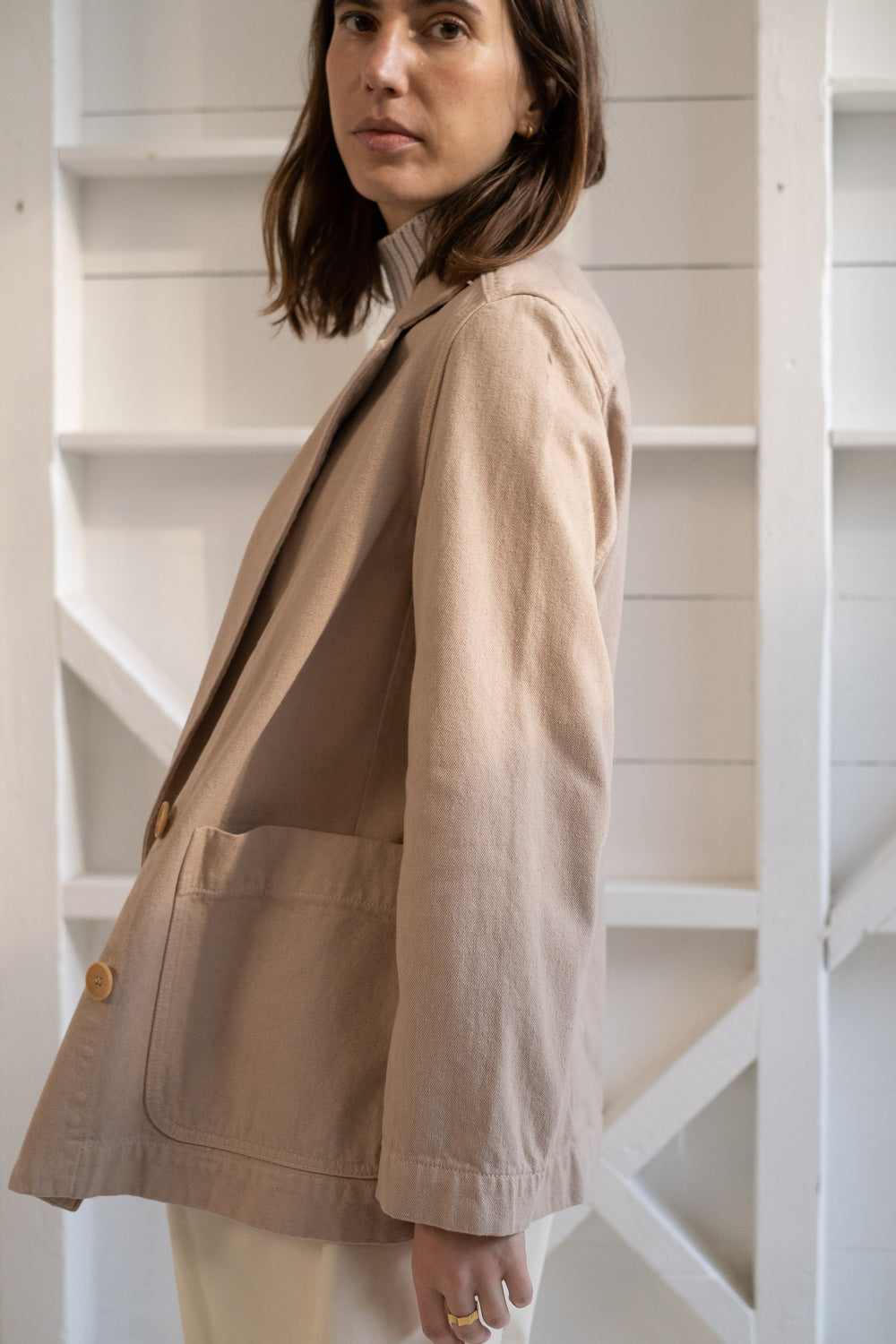 The Blazer In Off White Recycled Denim