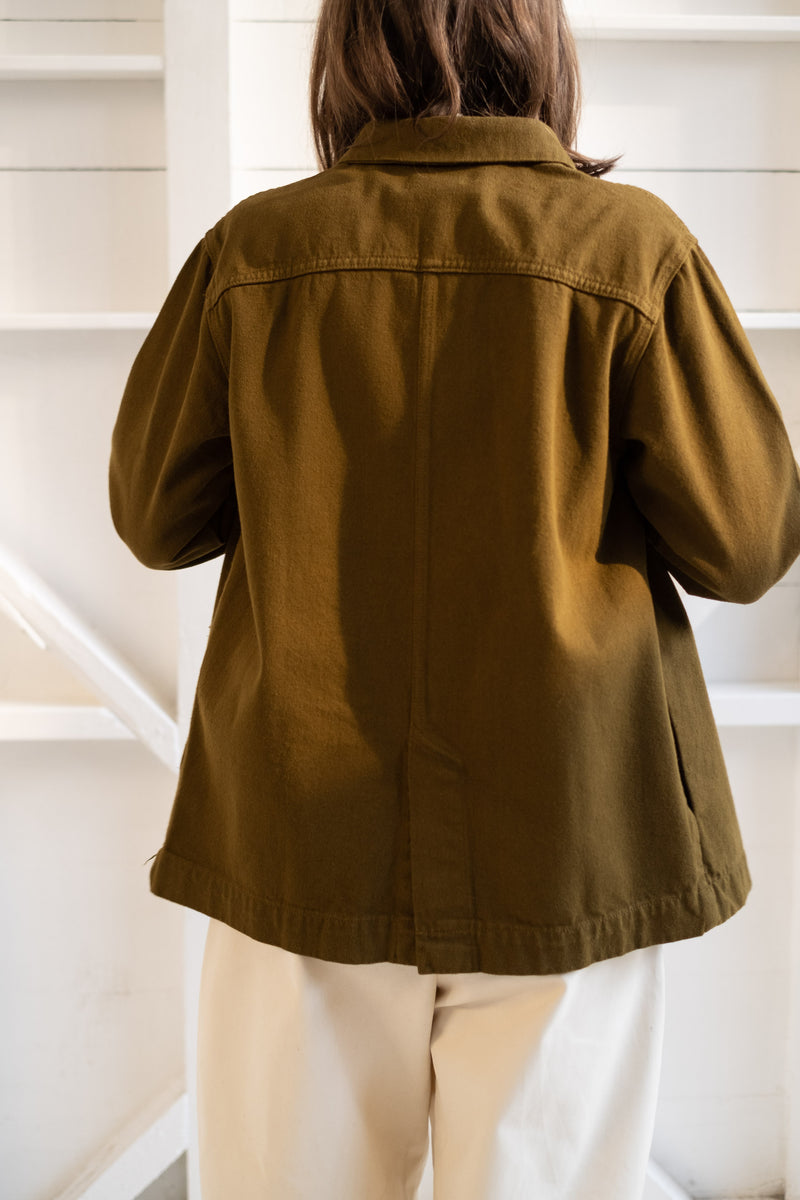 THE SHIRT JACKET IN OLIVE RECYCLED DENIM
