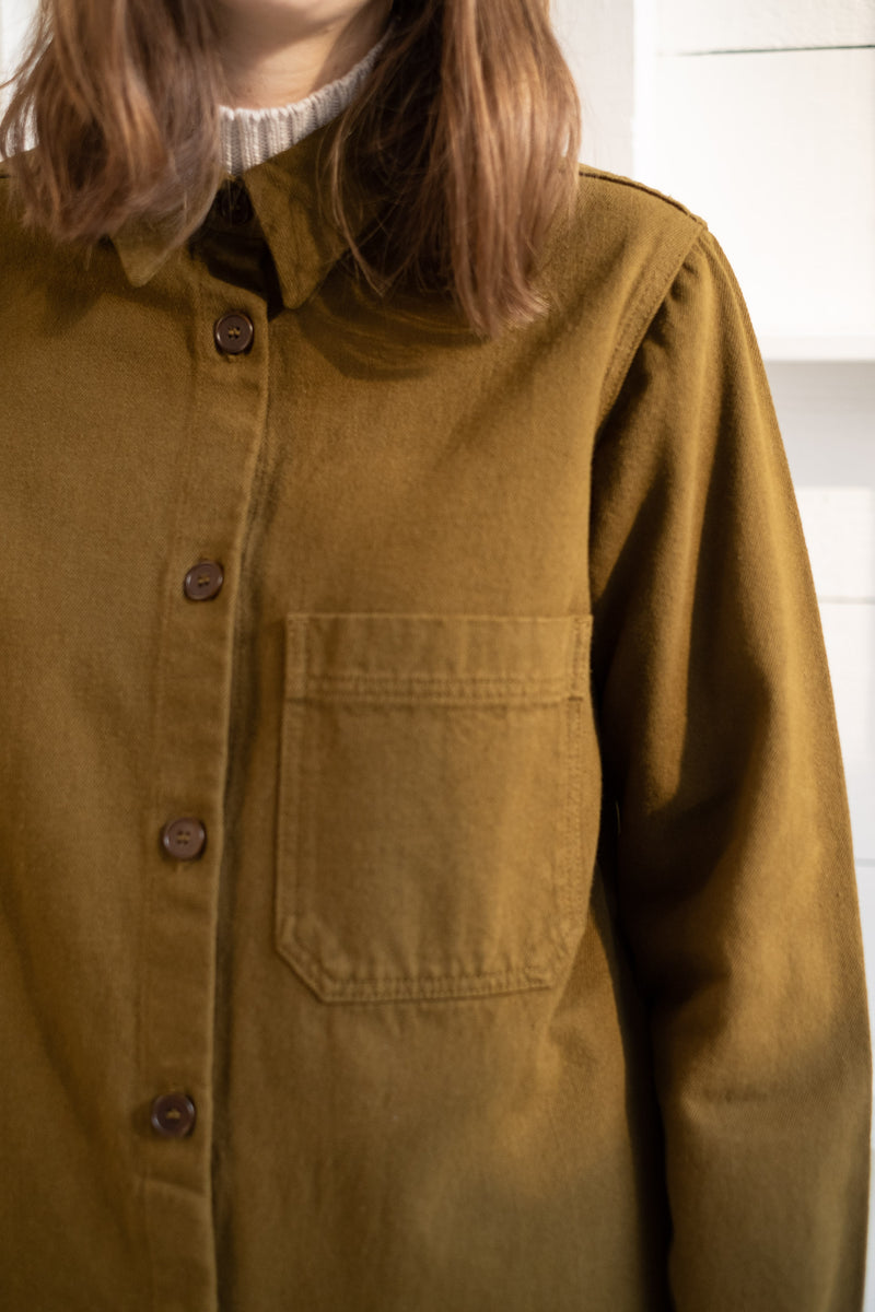 THE SHIRT JACKET IN OLIVE RECYCLED DENIM