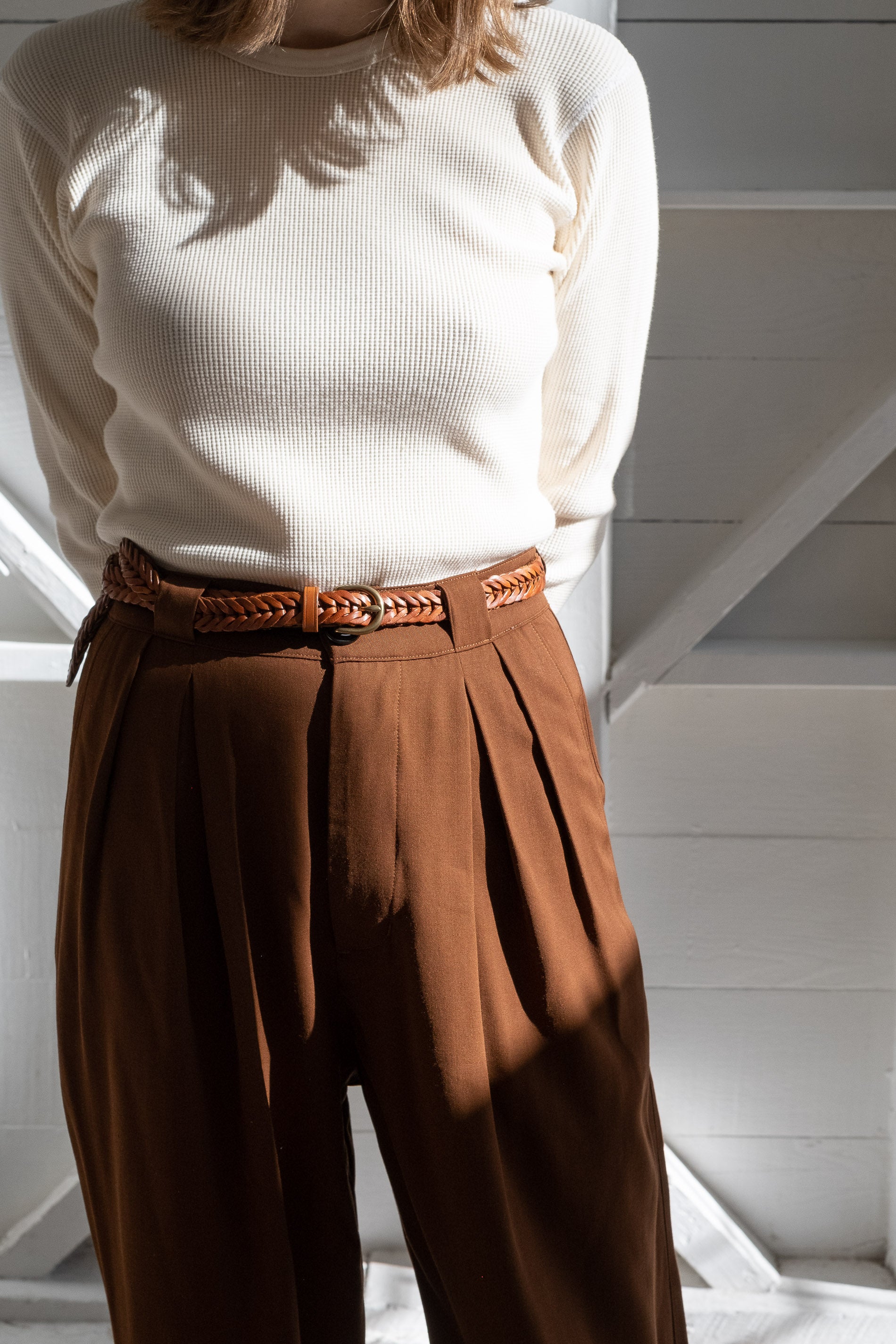 Reliquary House Line | THE PLEATED PANTS IN BROWN DEADSTOCK WOOL