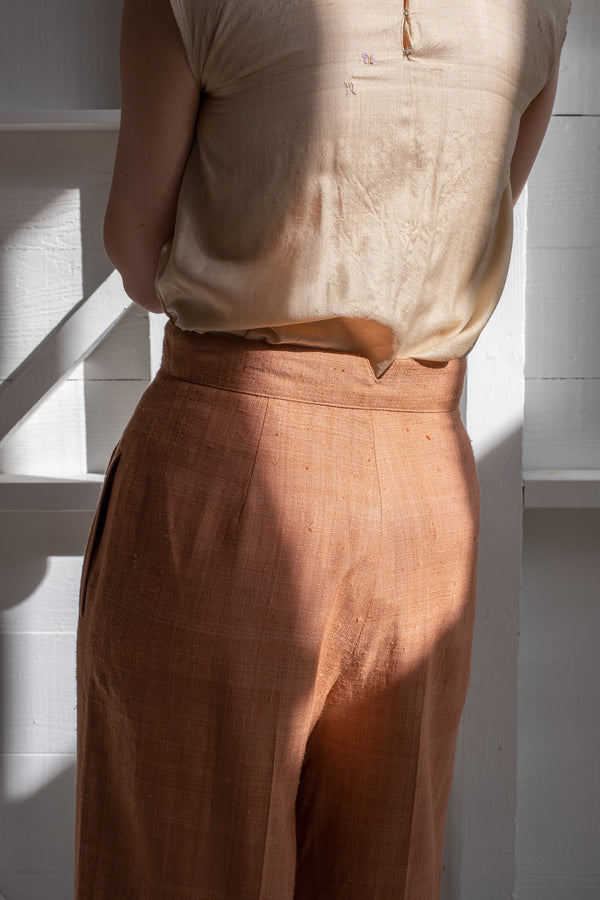 Pleat Front Raw Silk Shorts