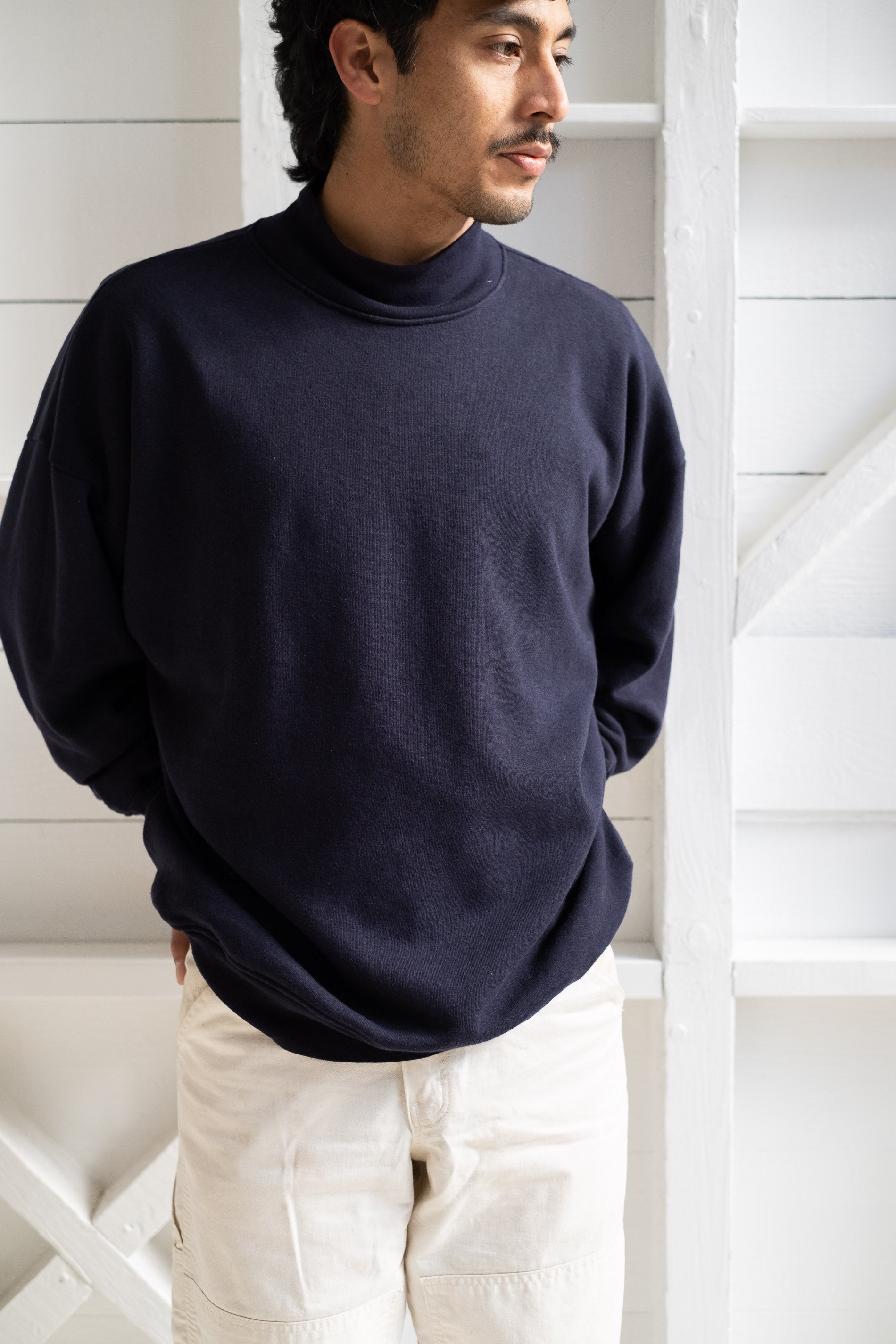 Reliquary House Line | THE MOCKNECK SWEATSHIRT IN DARK NAVY