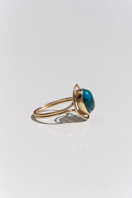 14K TURQUOISE OVAL WIRE RING