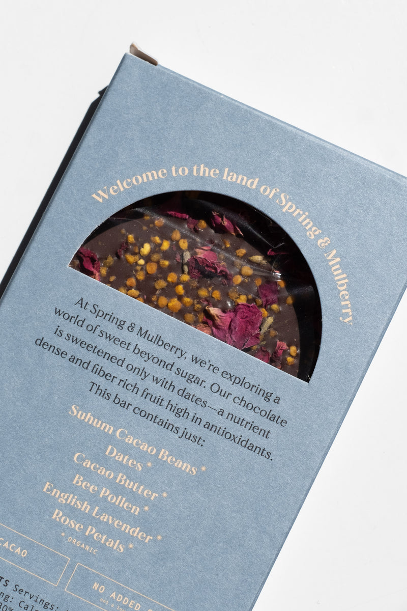 LAVENDER, BEE POLLEN + ROSE PETAL CHOCOLATE BAR