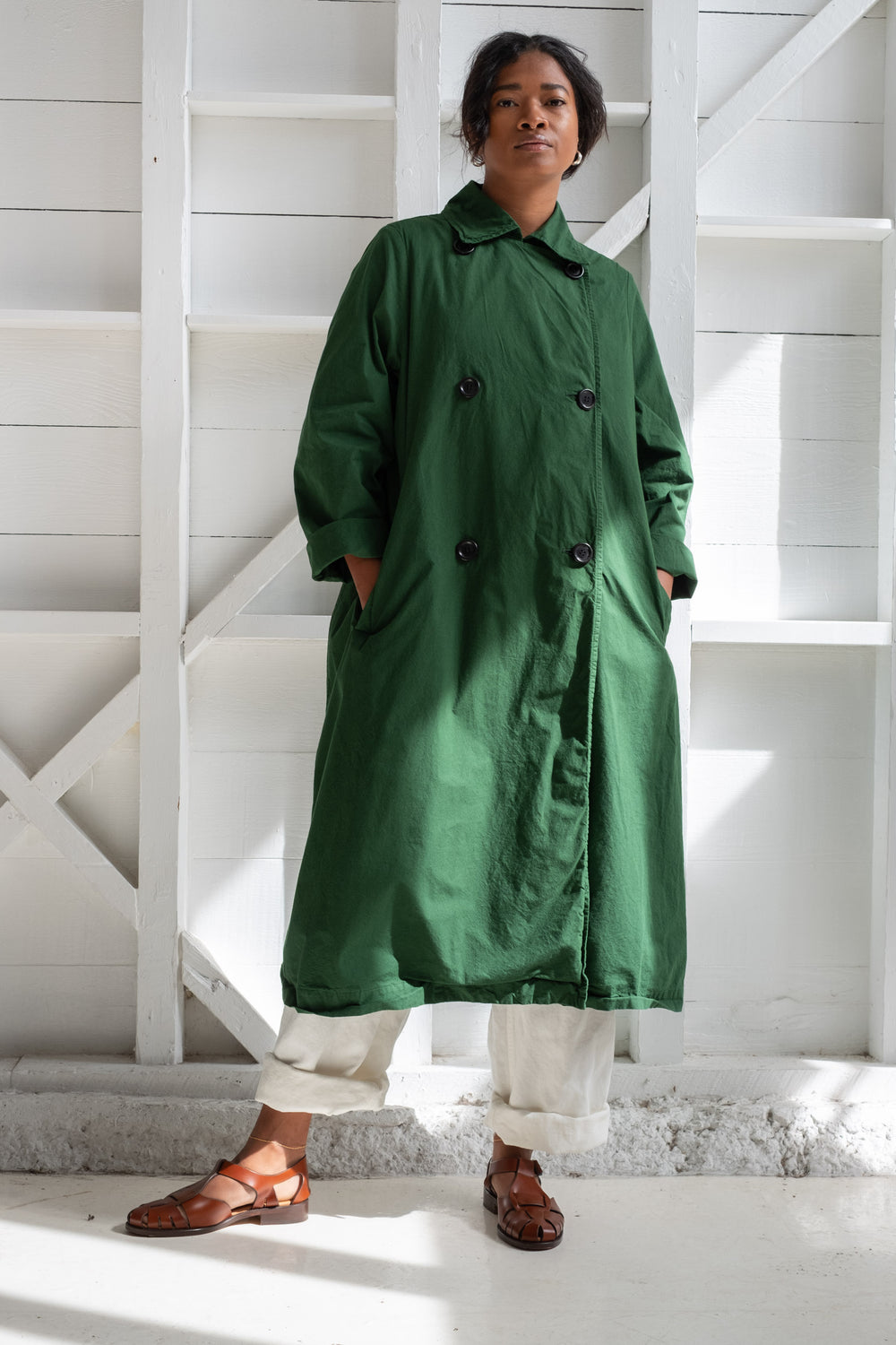Double Button Coat In Green