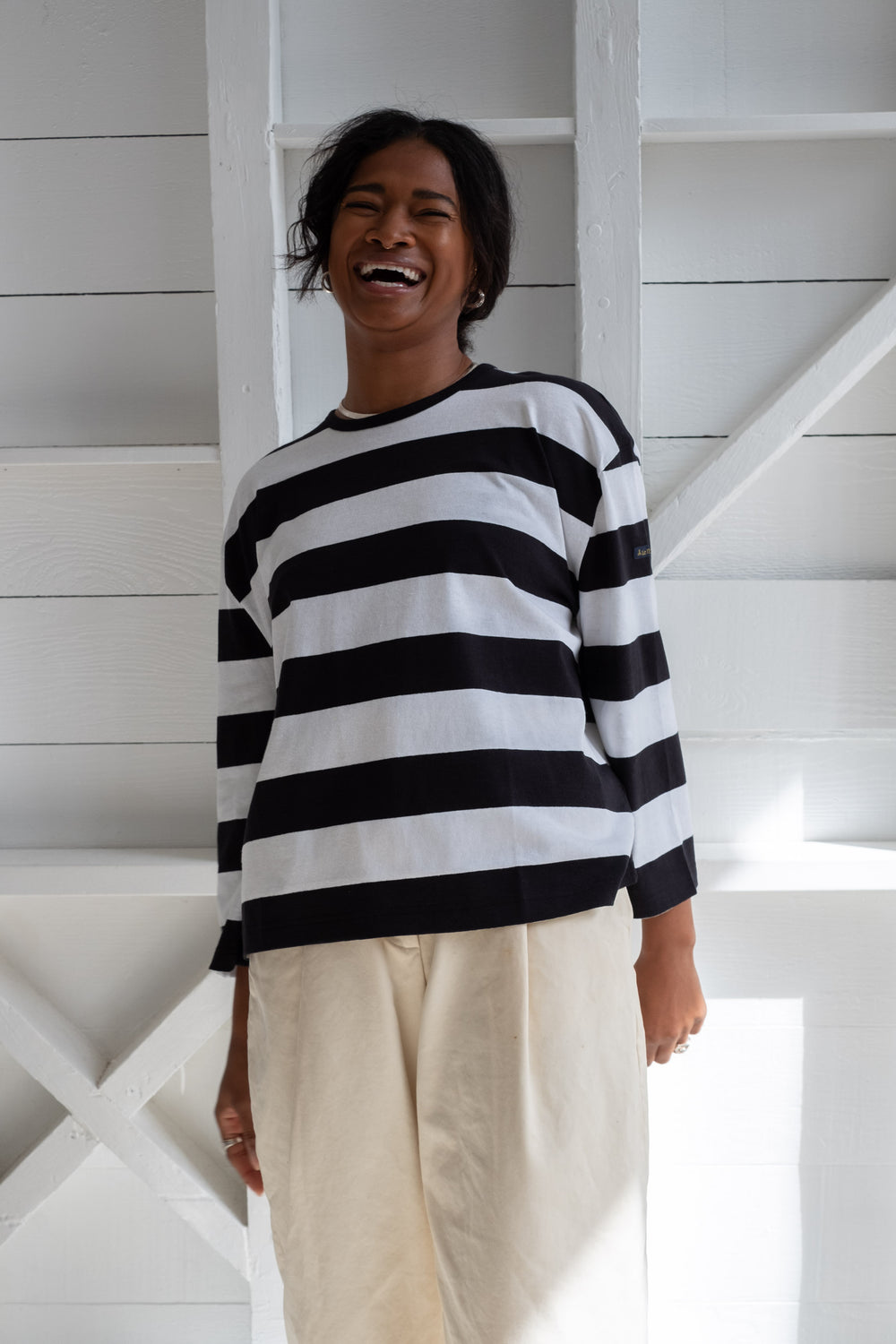 Le Minor Striped T-Shirt In Blanc + Noir