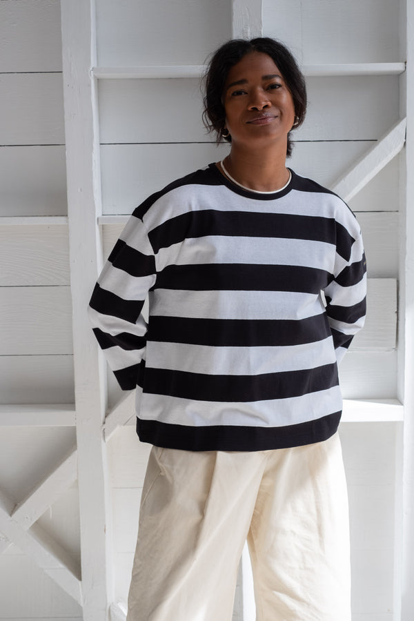 Le Minor Striped T-Shirt In Blanc + Noir