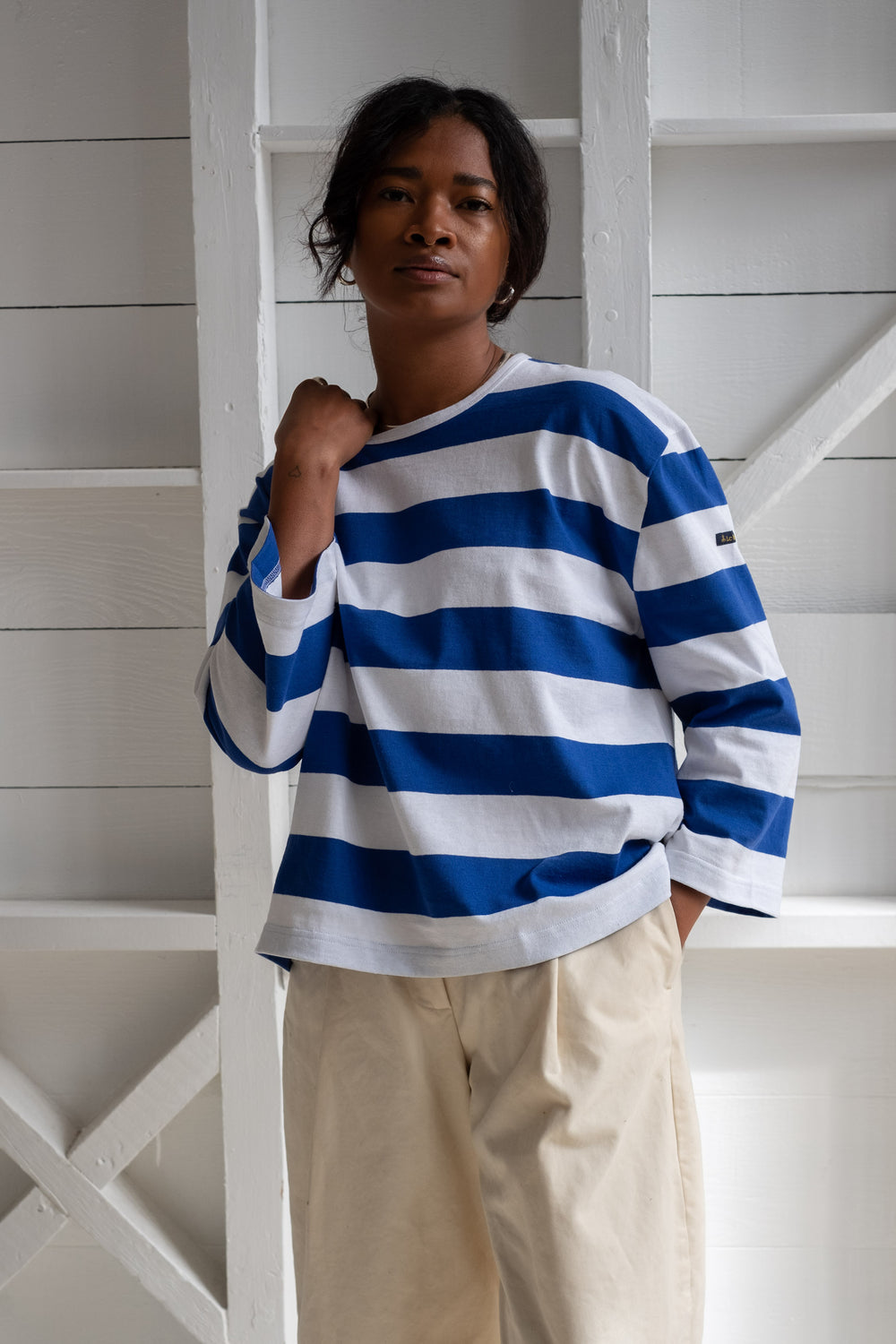 Le Minor Striped T-Shirt In Blanc + Roy