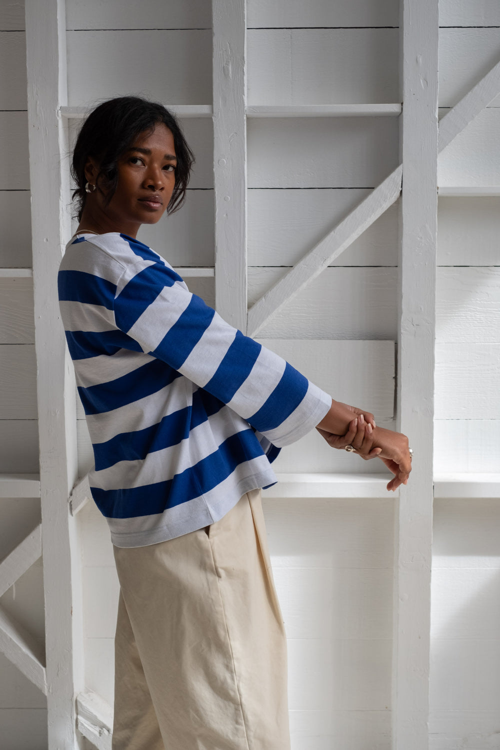 Le Minor Striped T-Shirt In Blanc + Roy