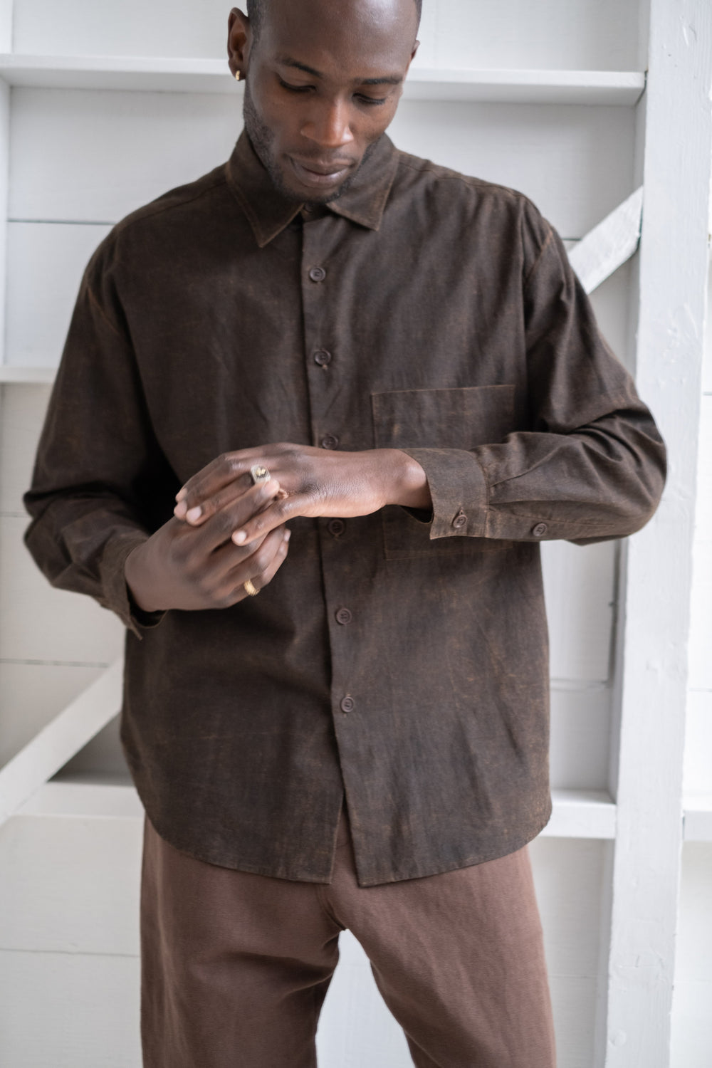Big Shirt Two In Brown Mud Dyed Cotton Batiste