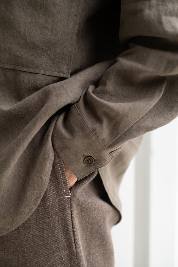 Big Shirt In Olive Tumbled Linen