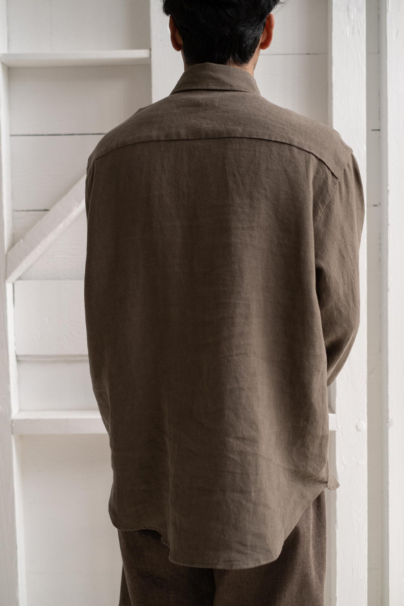 BIG SHIRT IN OLIVE TUMBLED LINEN