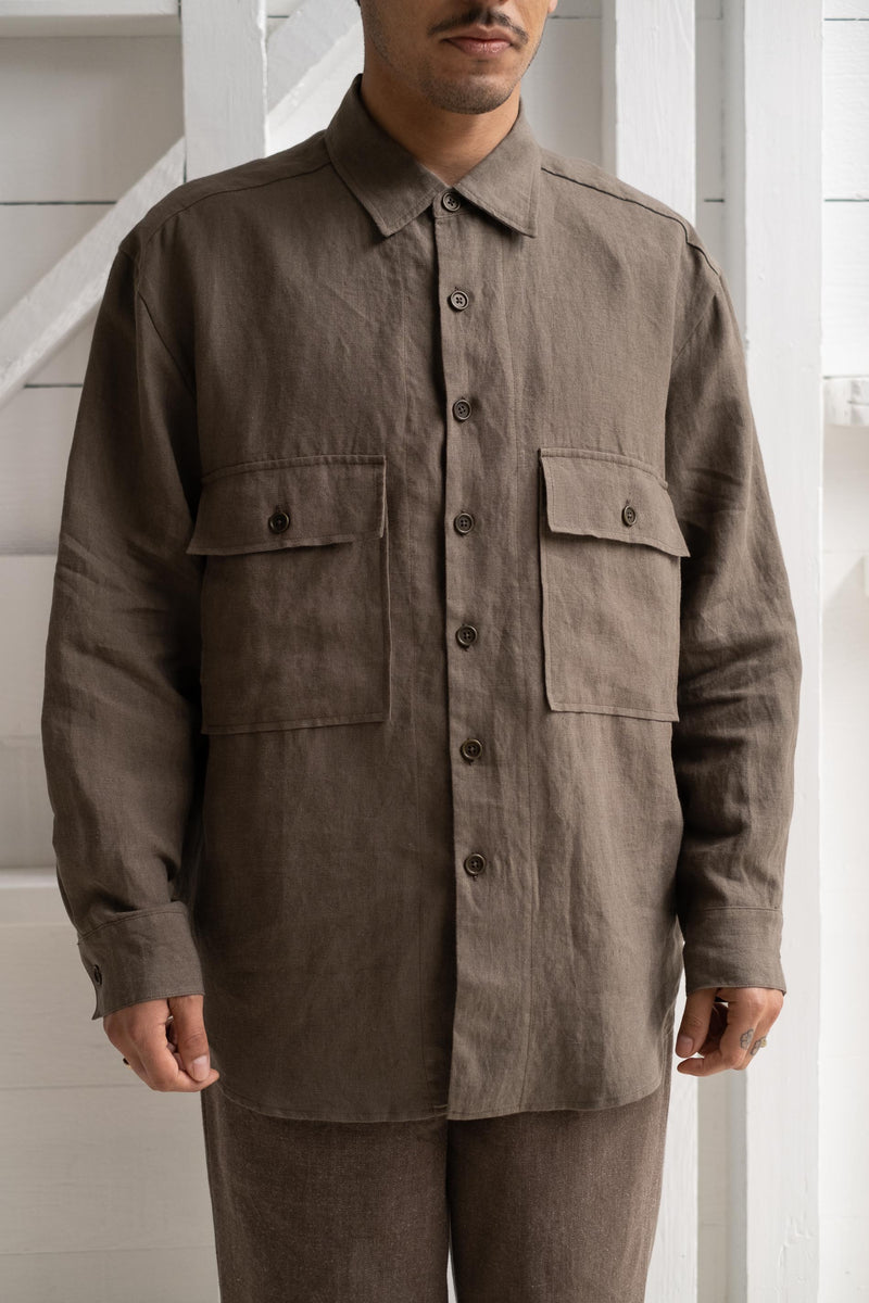 BIG SHIRT IN OLIVE TUMBLED LINEN