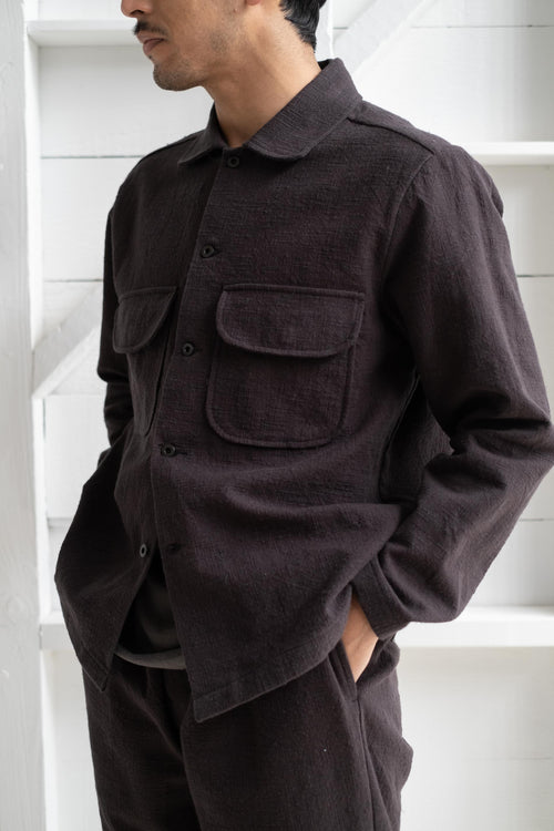 FIELD SHIRT IN BROWN/NAVY YARN DYED SLUB COTTON