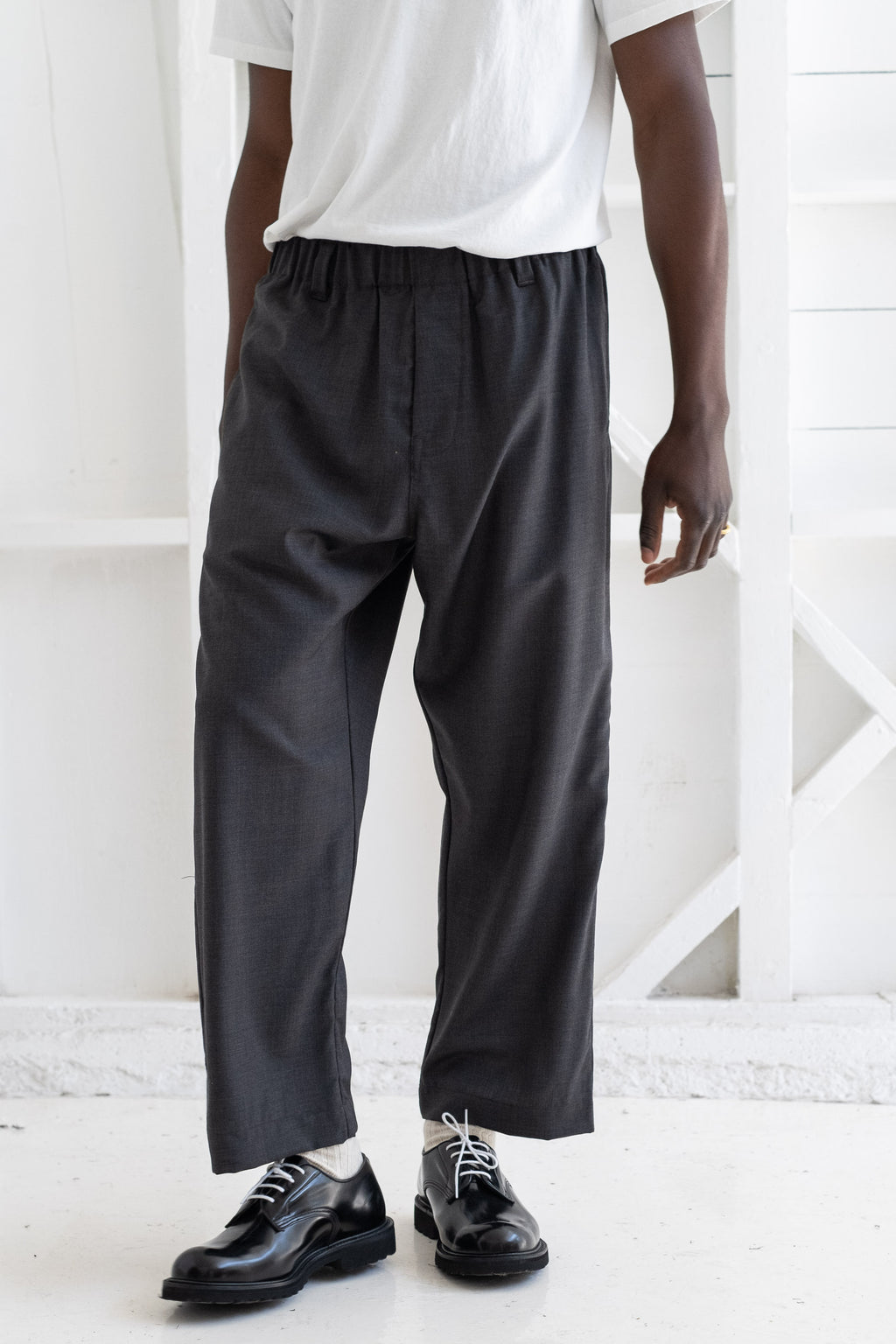 ELASTIC PANT IN TROPICAL WORSTED WOOL/MOHAIR