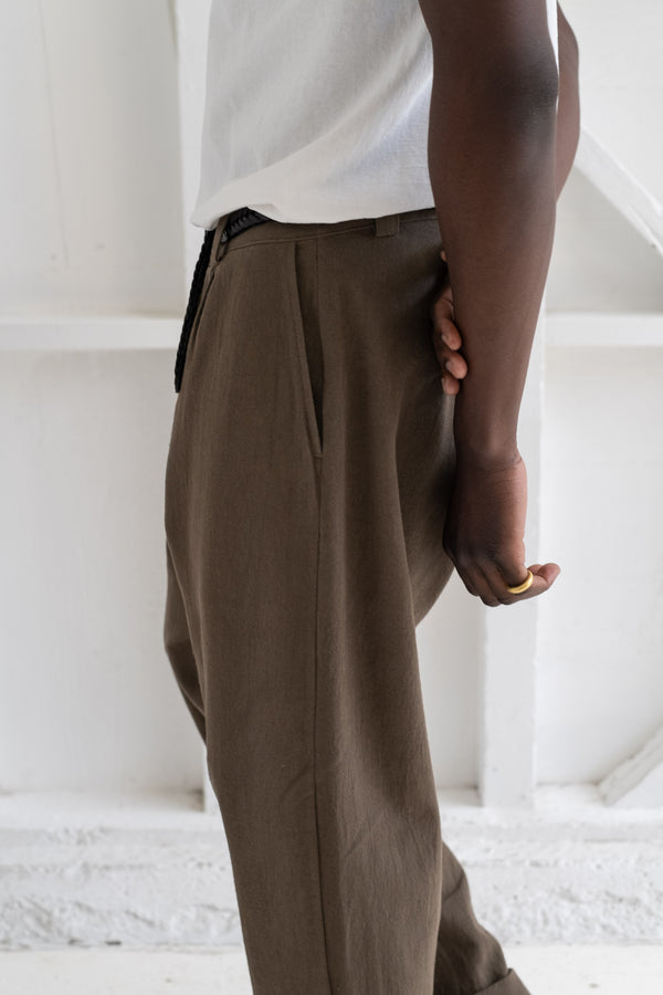 Single Pleat Pant In Linen/Cotton Twill